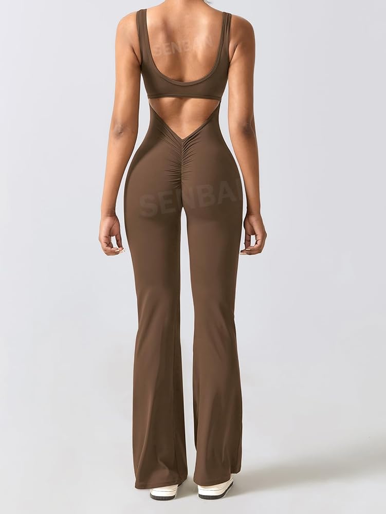Amazon.com: SENBAN Women Sleeveless Flare Jumpsuits Sexy