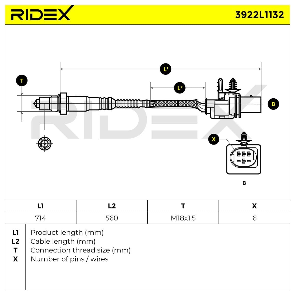 RIDEX Sonda lambda 3922L1132 térmico 560