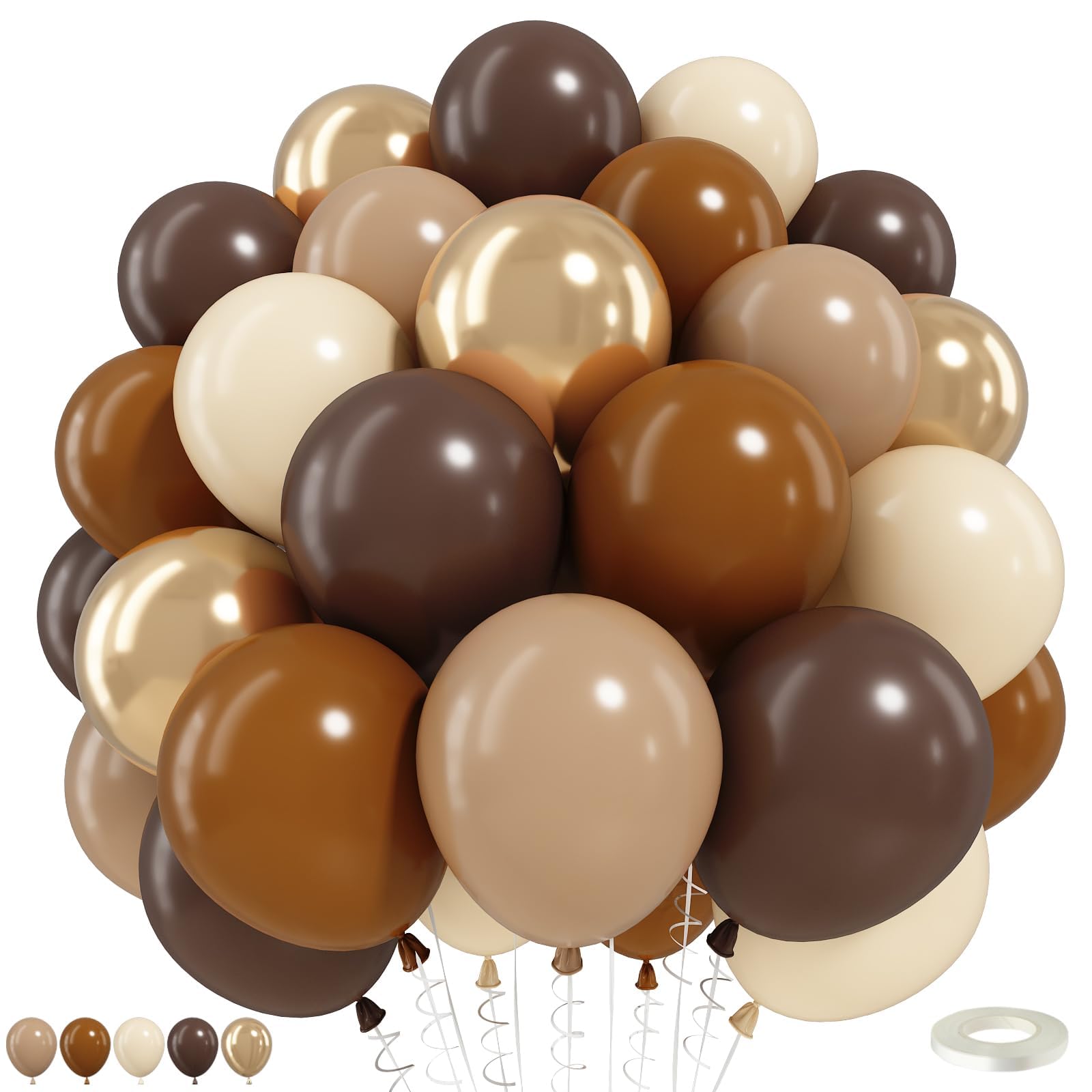 Brown Balloons 50pcs, 12inch Double Stuffed Dark Coffee Brown Tan Beige Sand White Metallic Gold Balloons for Neutral Bear Baby Shower Boho Wedding Bridal Shower Western Cowboy Birthday Party Decor — image 1