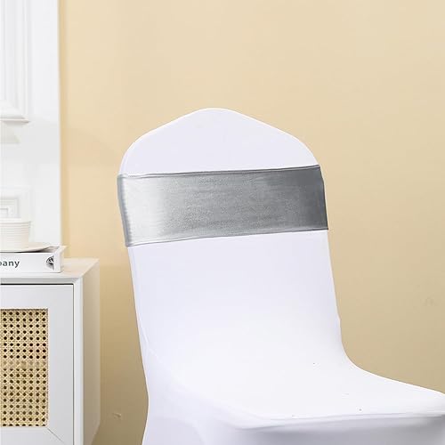 Vista 78 de Bandas negras para silla, 50 unidades, bandas elásticas de elastano con hebillas deslizantes, lazos elásticos universales para sillas para boda