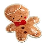 Heaven Sends Plato navideño de hombre de jengibre – Plato festivo de cerámica con lazo rojo – Vajilla de Navidad para galletas, pasteles, aperitivos y golosinas