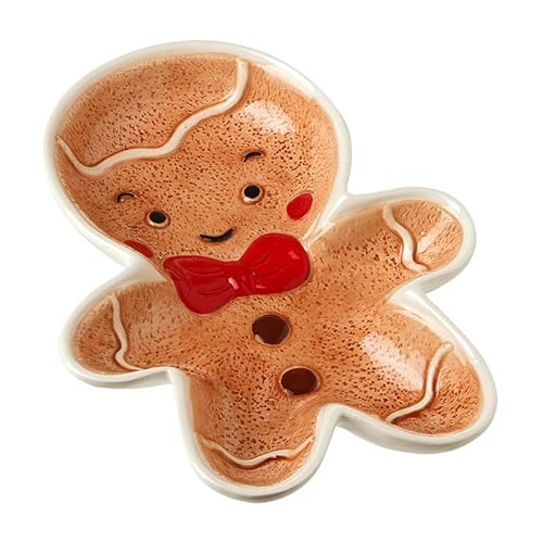 Heaven Sends Plato navideño de hombre de jengibre – Plato festivo de cerámica con lazo rojo – Vajilla de Navidad para galletas, pasteles, aperitivos y golosinas