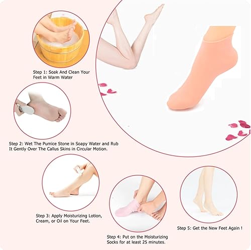 Miniatura 8 de Haimeirui 2 pares de calcetines de silicona, botines de goma, para el cuidado de la piel, spa, pedicura, gel, forrado, humedad, cuidado de pies,