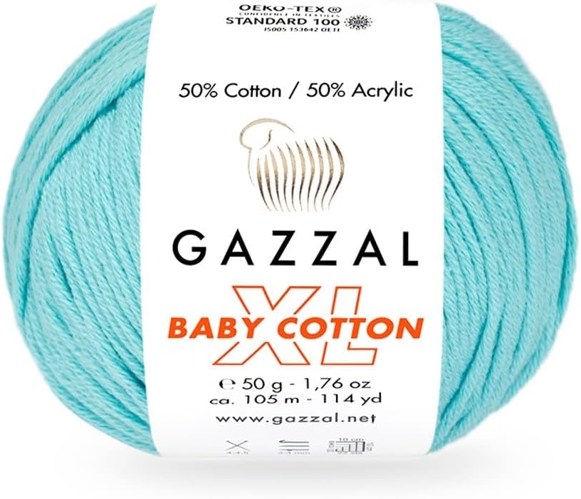2 Pack (Skein) Gazzal Baby Cotton XL, 50% Soft Cotton 50% Acrylic, Each Ball 1.76 Oz (50g) / 114 Yards (105m), DK- Worsted, Knitting Yarn, Amigurumi Yarn, Baby Yarn, 3451