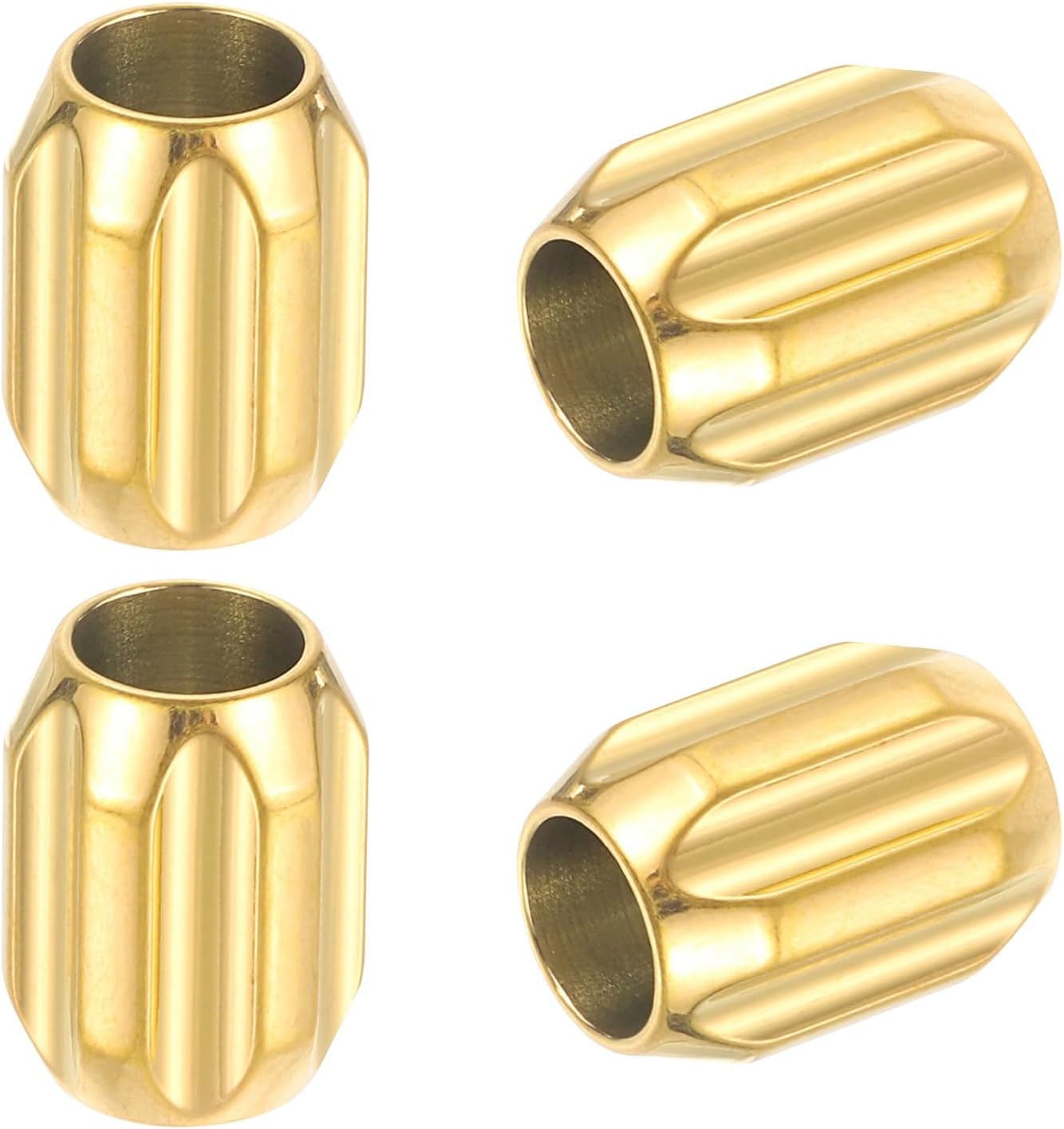 PATIKIL 4Pcs Stainless Steel Big Hole Gold Paracord Column Beads Grooved Tube Loose Column Spacer Beads 6mm Large Hole for DIY Accessories Bracelet Necklace Jewelry Making