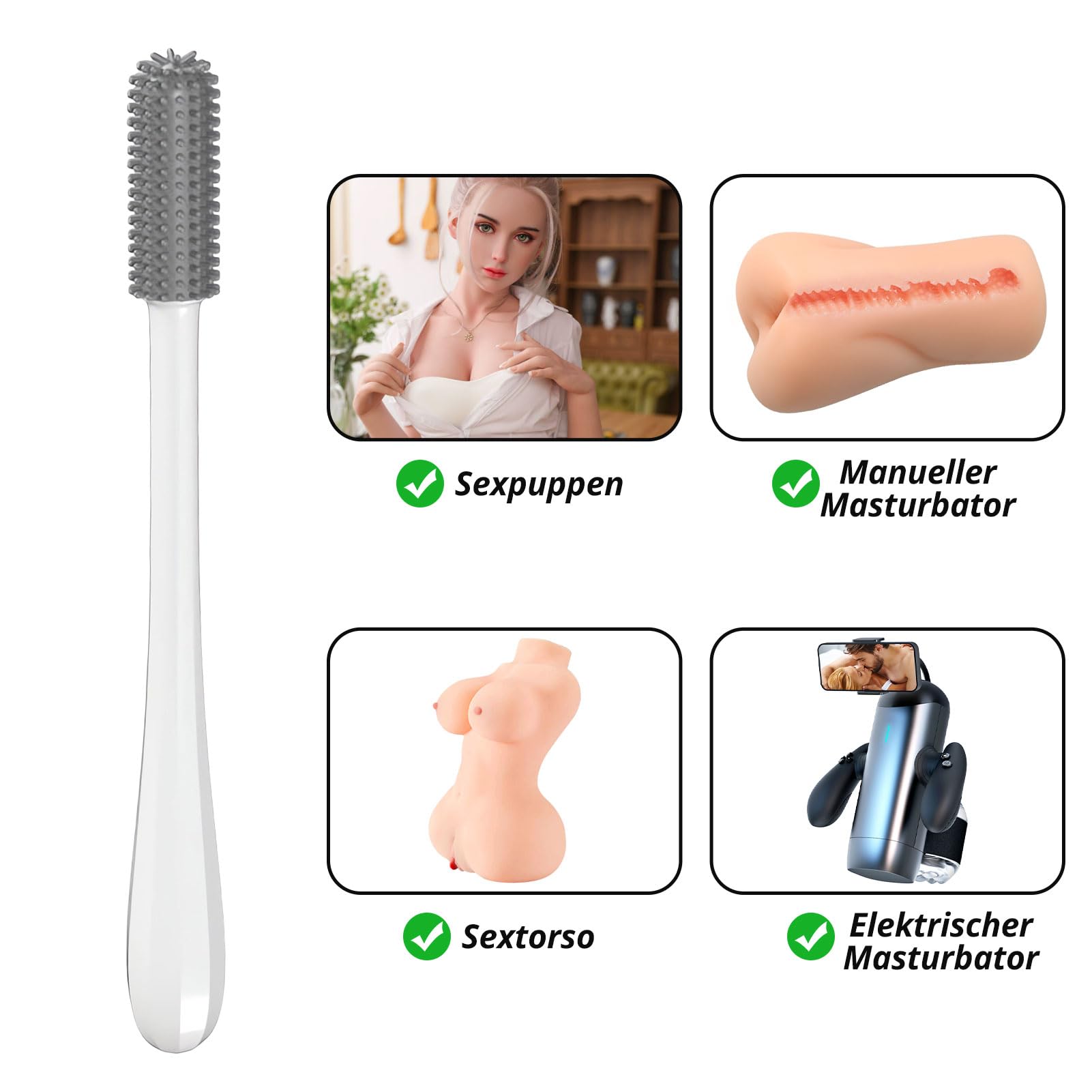 SXOVO Brosse de Nettoyage pour Masturbateur Homme, 22,5 cm Nettoyeur pour Sex Toys, Poupée Sexuelle, Torso, Vagina Factice, Tunnel Anal - Accessoire pour Jouets Sexuels Masculins