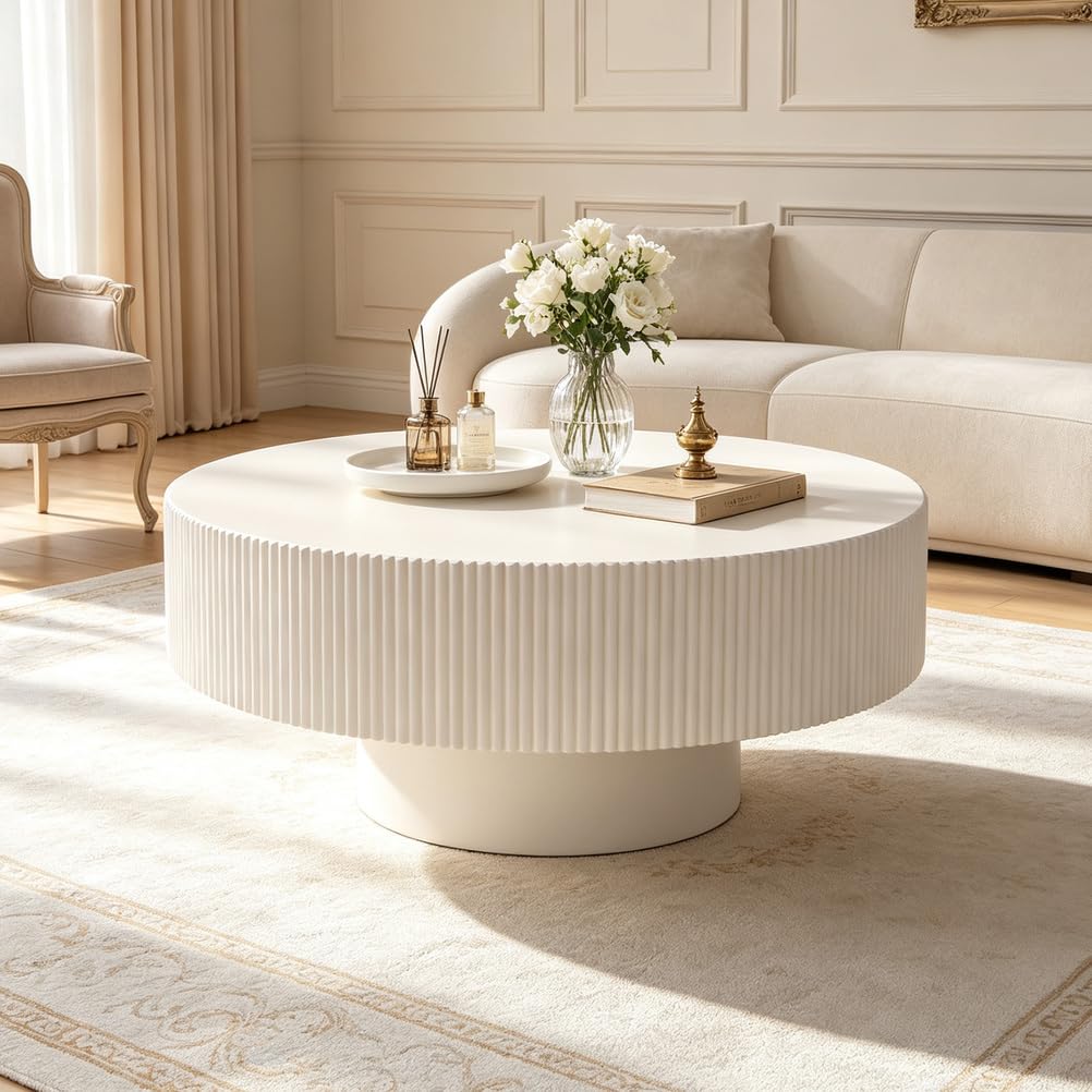 RZTPYS Round Coffee Table, 30.9", White