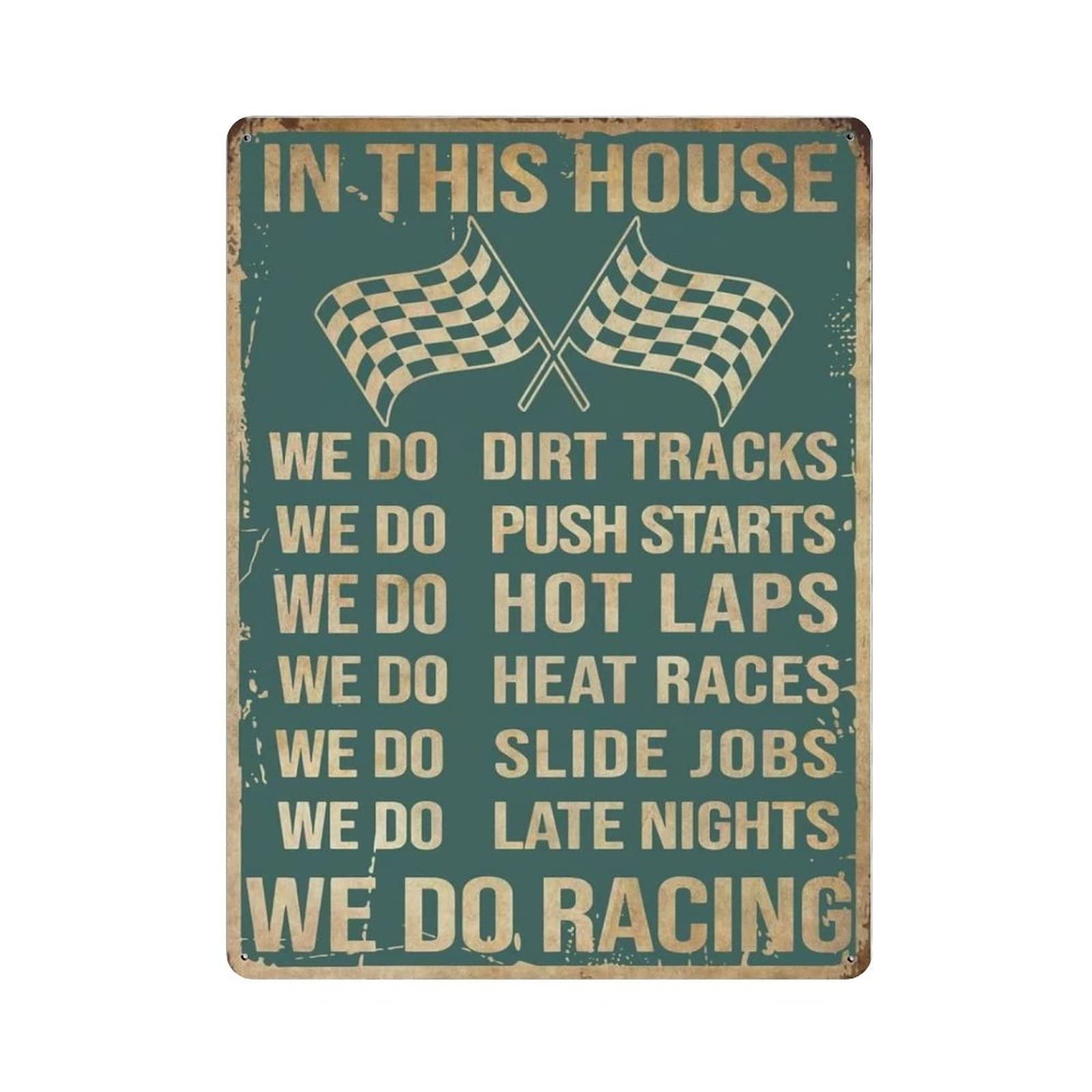 AOOEDM We Do Racing Vintage Metal Tin Sign for Home Coffee Shop Office Wall Art Metal Poster Garage Decor Man Cave Sign Inspirational Quote Wall Decor