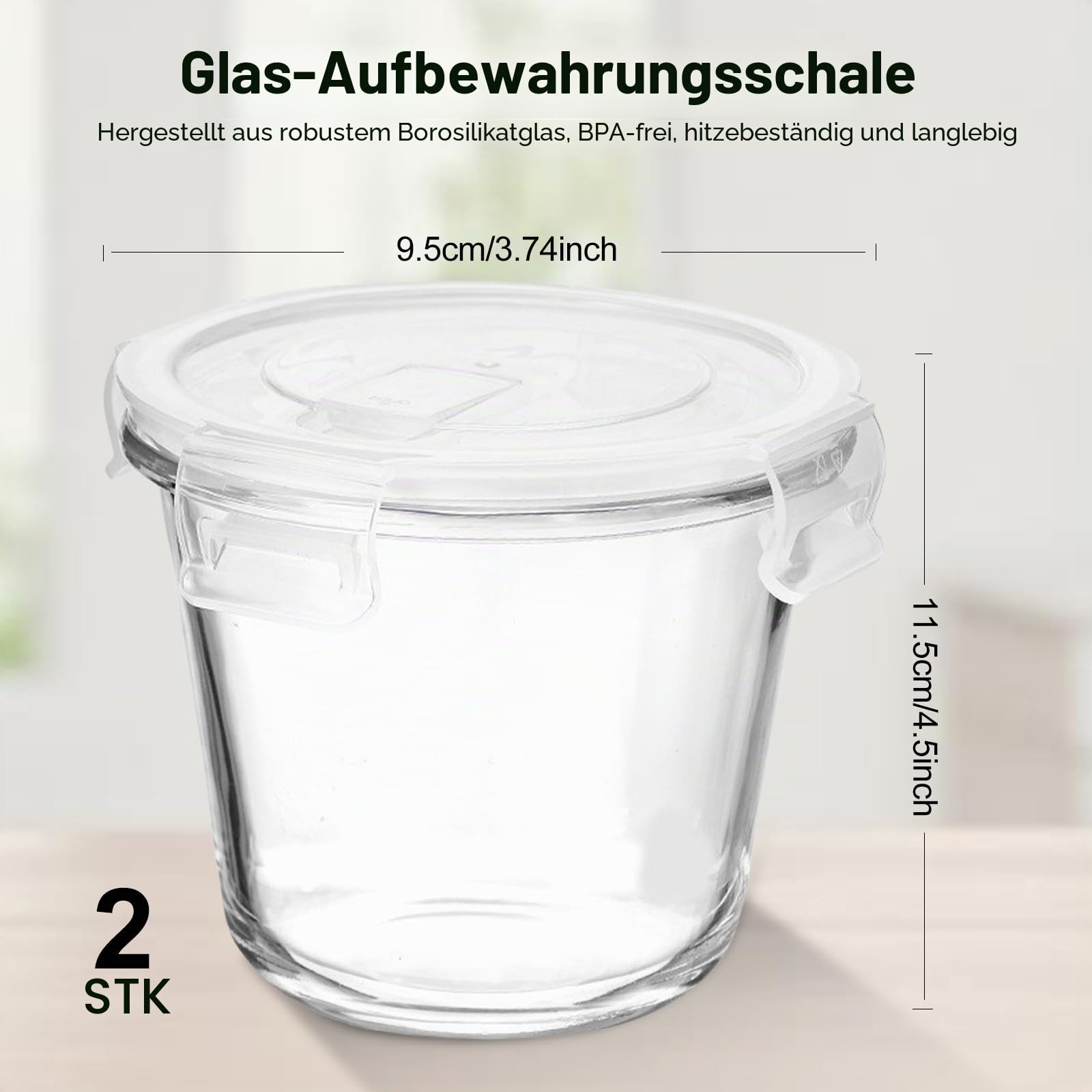 720ml Glasbehälter mit Deckel, 2er Meal Prep Gläser, Frischhaltedosen Glas, Glasschüssel mit Deckel, Salatschüssel Suppenbehälter Glas Frischhaltedosen für Kühlschrank Backofen Mikrowelle, BPA-Freie Küche, Haushalt & Wohnen