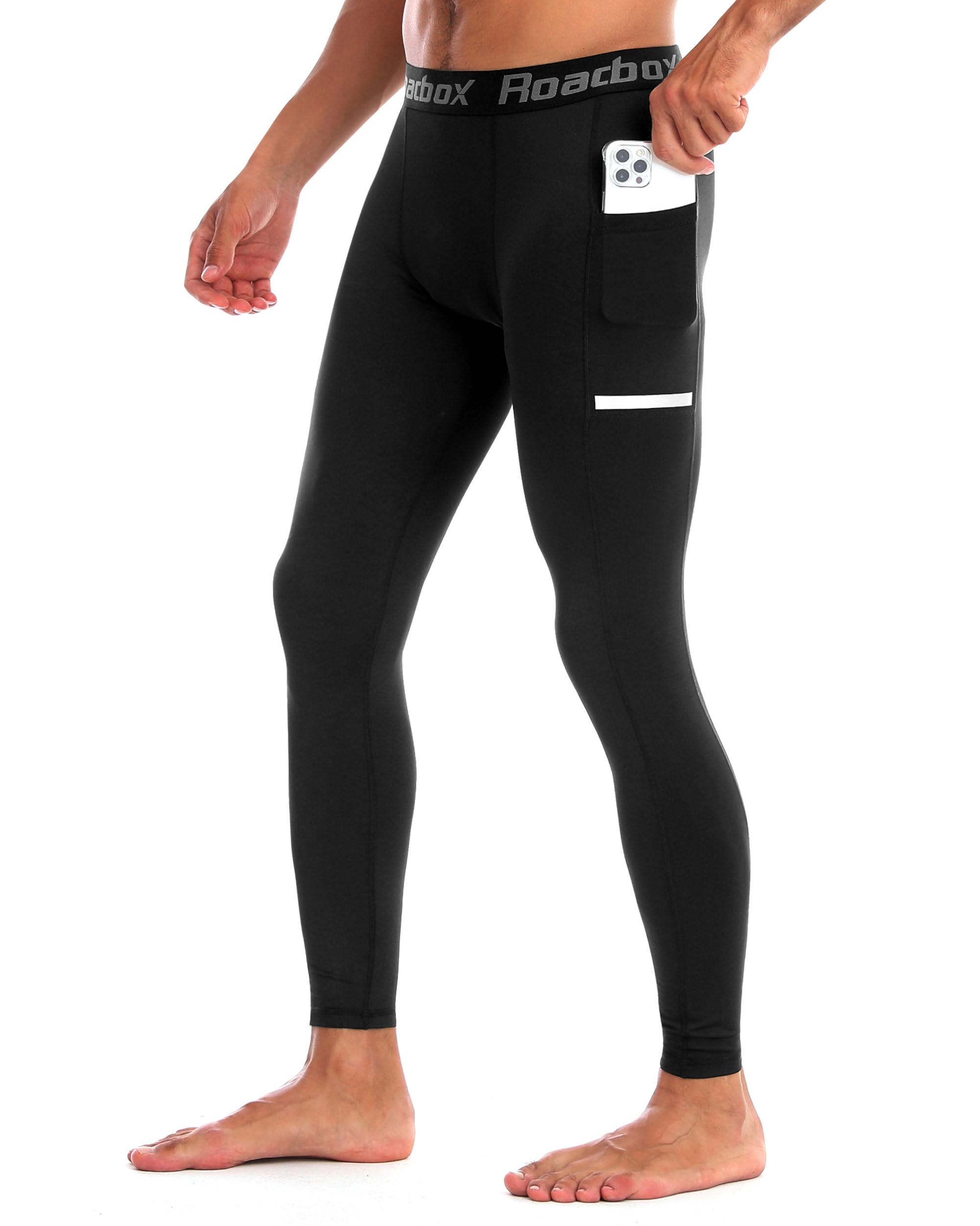 RoadboxMen's Compression Pants Running Tights with Pockets Athletic Leggings Base Layer for Workout Basketball Cycling SportGlobal Recycled StandardGlobal Recycled StandardGlobal Recycled Standard