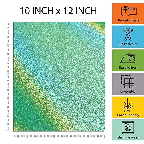 Stardustworkx Pearl Holographic Glitter Iron On Vinyl Bundle Holographic Heat Transfer Vinyl Glitter Htv Sheets Chameleon Iridescent 11.4"X9.8" For Cricut Silhouette And Heat Press #TOP1