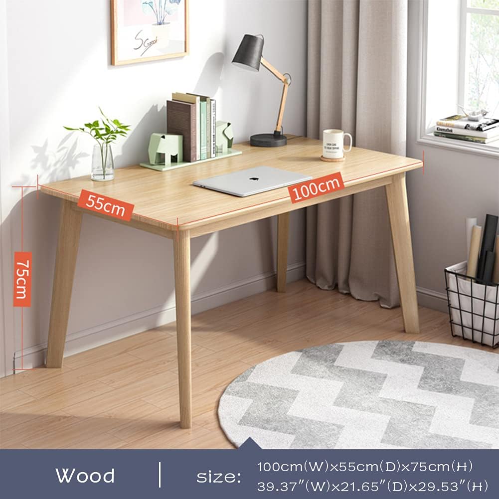 IOTXY Simple Wooden Writing Desk - Modern Minimalist Style PC Laptop Computer Workbench with Solid Wood Legs, 39" W Home Office Work Table for TV Stand Music Video Live Broadcast Workstation, Oak