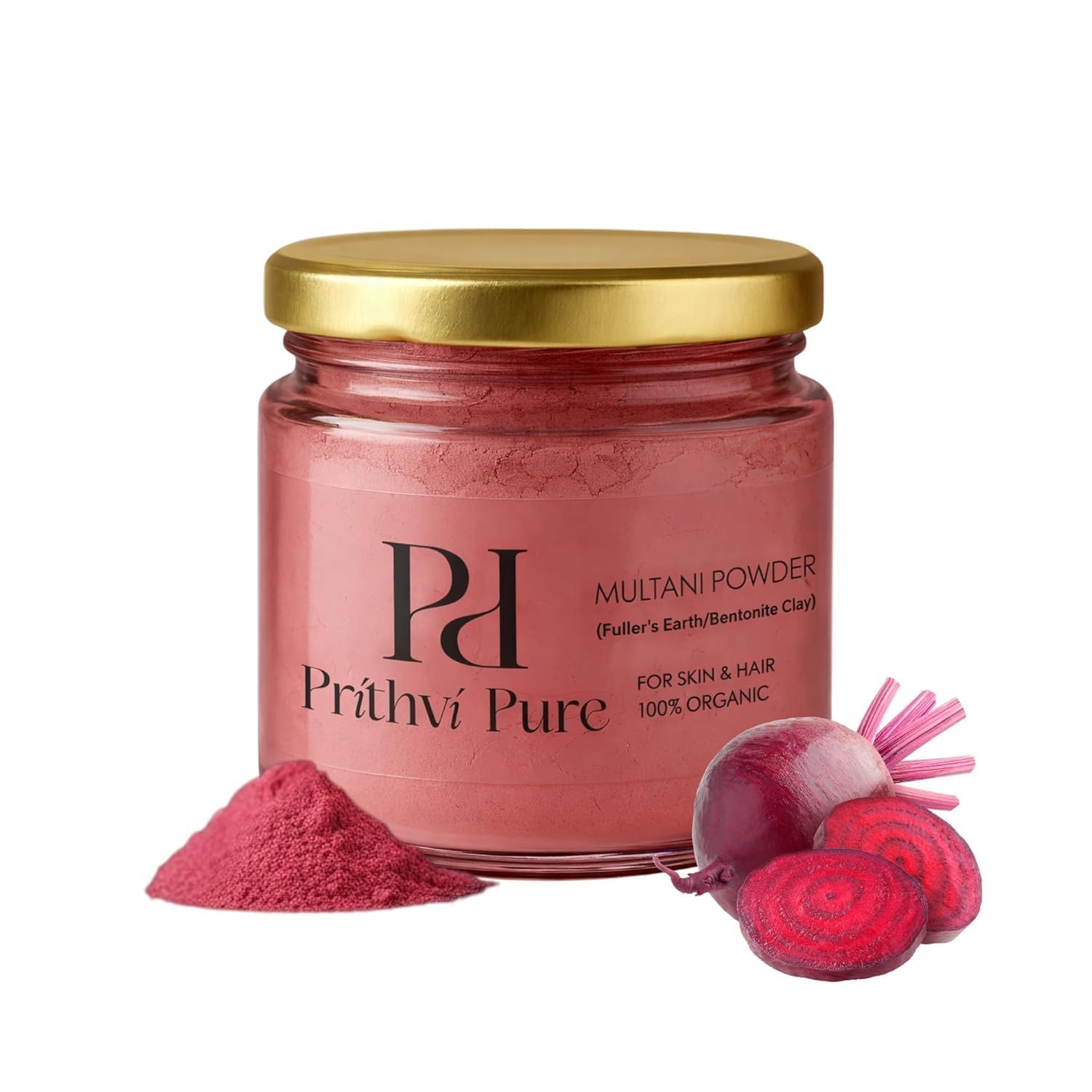 Prithvi Pure Beetroot Multani Mitti Face Pack Powder 300 Gm | Natural Pink Glow Enhancer | Skin Brightening & Tan Removal | Deep Cleansing Detox Clay Mask |
