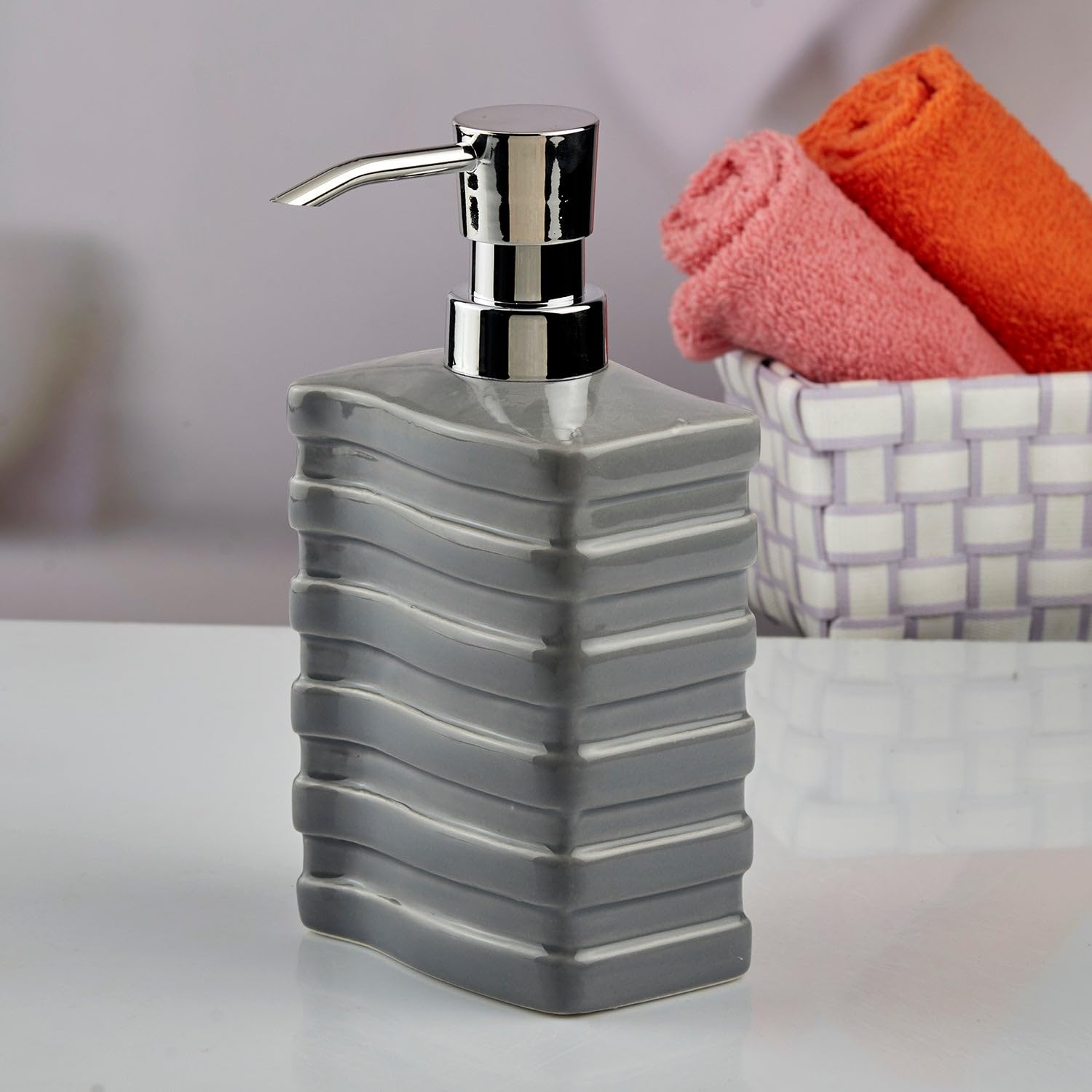 SaSaSa Ceramic Soap Dispenser for Bathroom handwash, refillable Pump Bottle for Kitchen Hand wash Basin, Set of 1, Grey (10613) 2