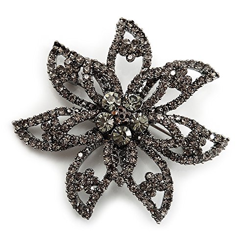 Preisvergleich Produktbild Brosche in Blumen-Design, in Schwarz, Gun-Metal-Finish