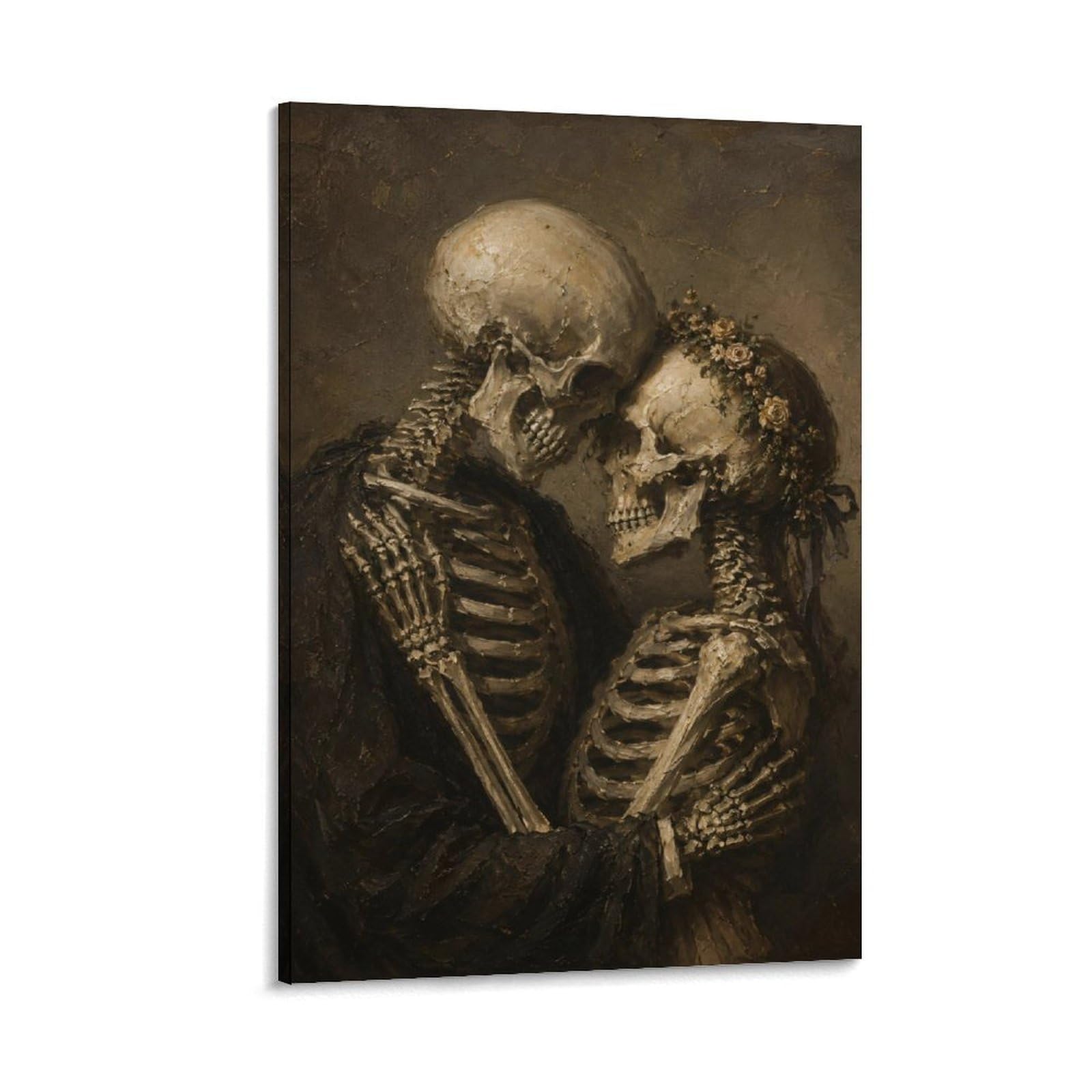 W7C8U2X3 Sepia Skeleton Couple Canvas Wall Art, Gothic Fantasy Wall Art