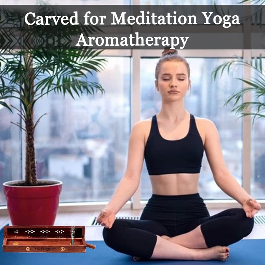 Miniatura 7 de Caja de incienso de madera, soporte Agarbati para quemador de incienso tallado a mano, soporte para incienso, incrustaciones de latón y soporte de