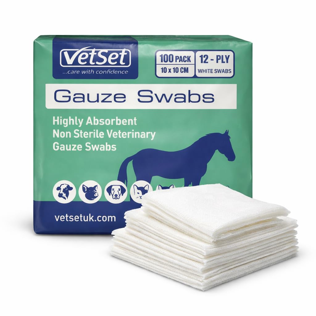 VetSet Non-Sterile Gauze Swabs for Dogs & Horses 10cm x 10cm 100 Pack