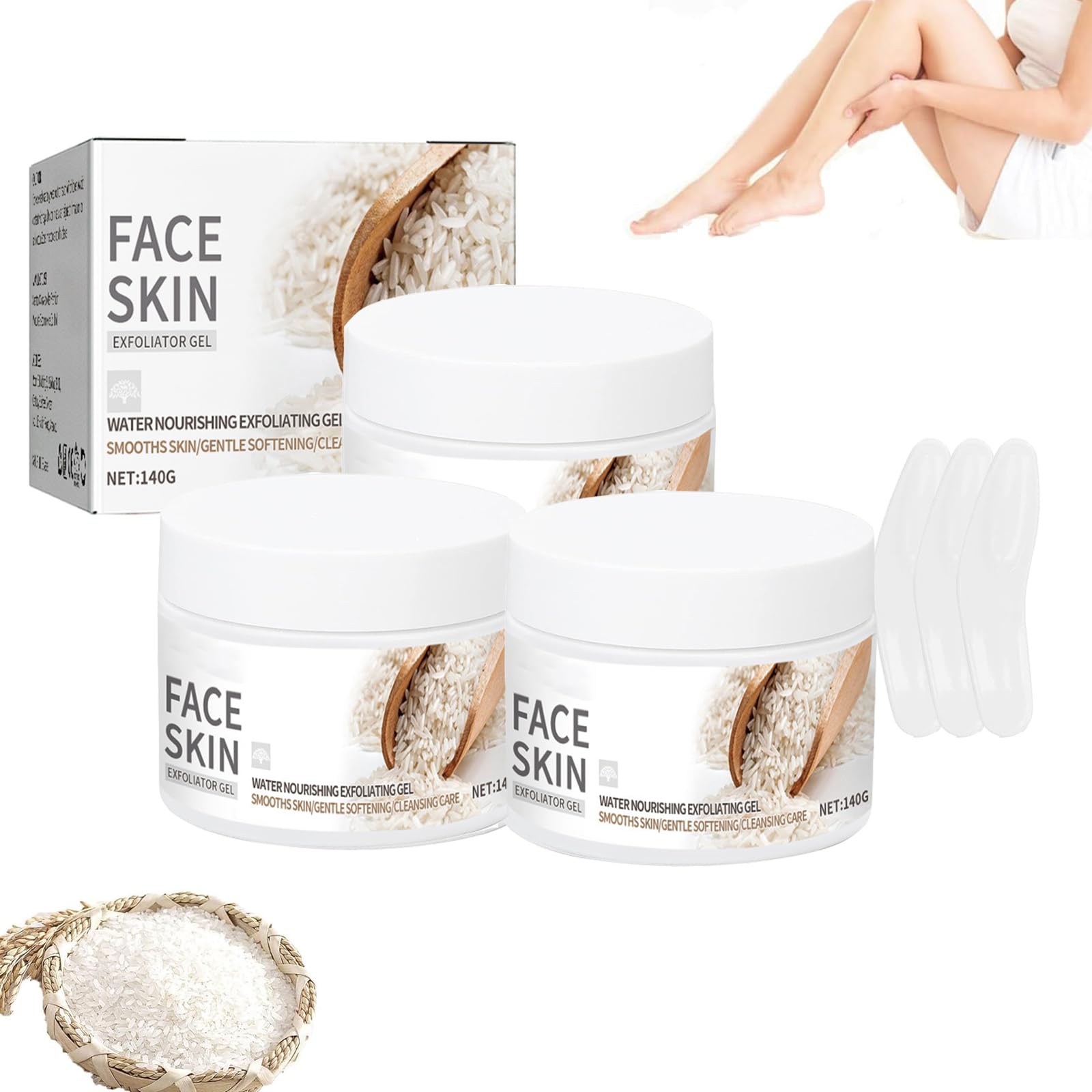 Exfoliante De Arroz Para Aclarar La Piel, Exfoliante De Arroz Para Blanquear for Face Body, Rice Plant Extract Exfoliating Gel, Crema Blanqueadora Para Partes Intimas for All Skin Types (3pcs)