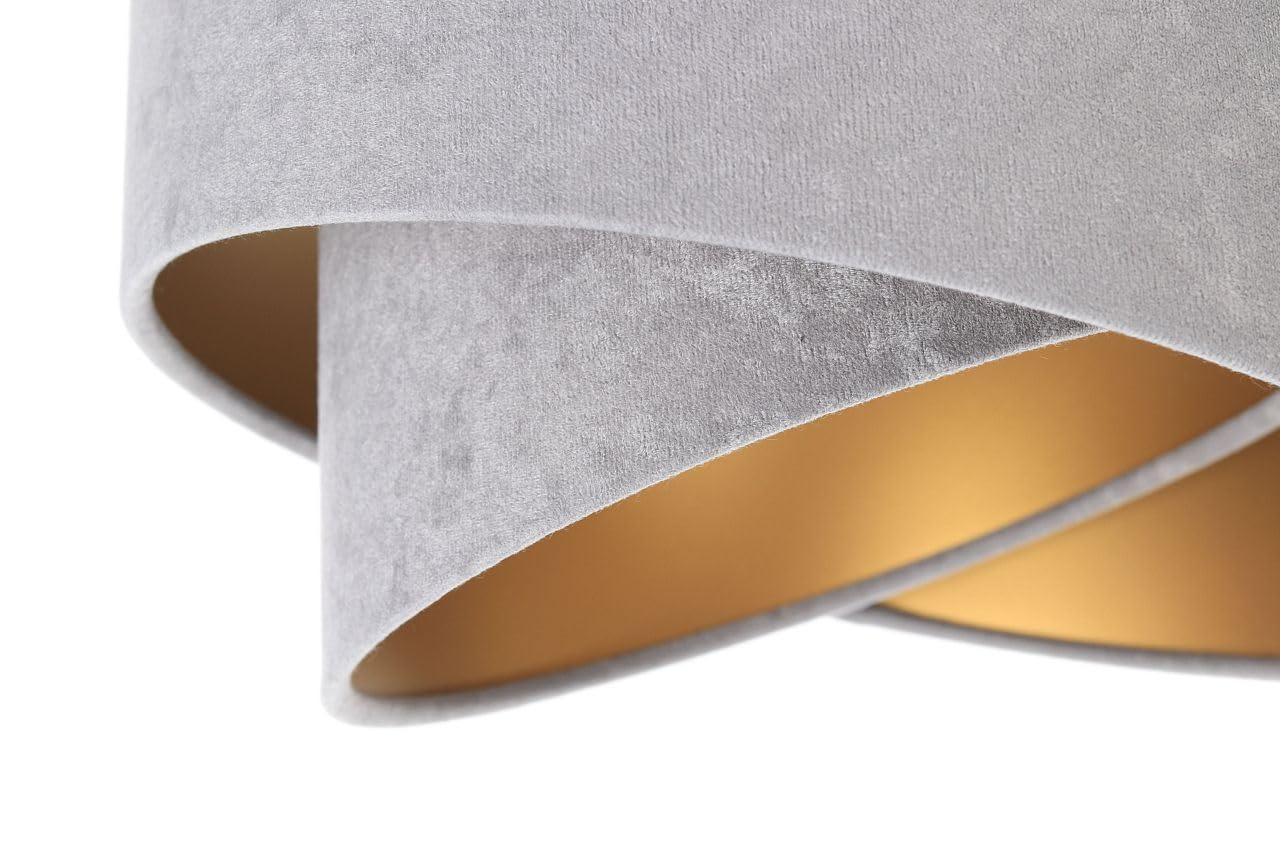 Licht-Erlebnisse Pendelleuchte 3-flammig in Schwarz Grau Gold E27 Stoff Velours Optik Doppelschirm Modern verstellbare Hängelampe Wohnzimmer Esszimmer