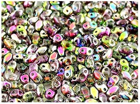 10 Grams (0,35 Ounces) Czech Pressed Glass Seed Beads with Two-Hole, MiniDuo 2x4 mm, Magic Violet Green