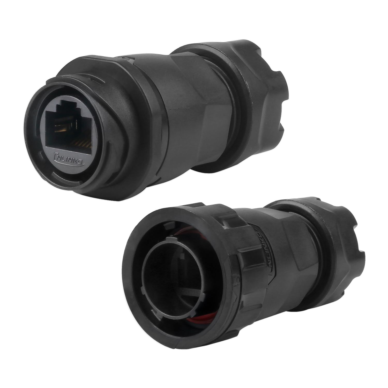 CNLINKO YM-20 RJ45 Waterproof Connector Set, CAT6 Ethernet Connector 8P8C Dual Port Connector, Panel Mount Receptacles Socket, IP68 Waterproof