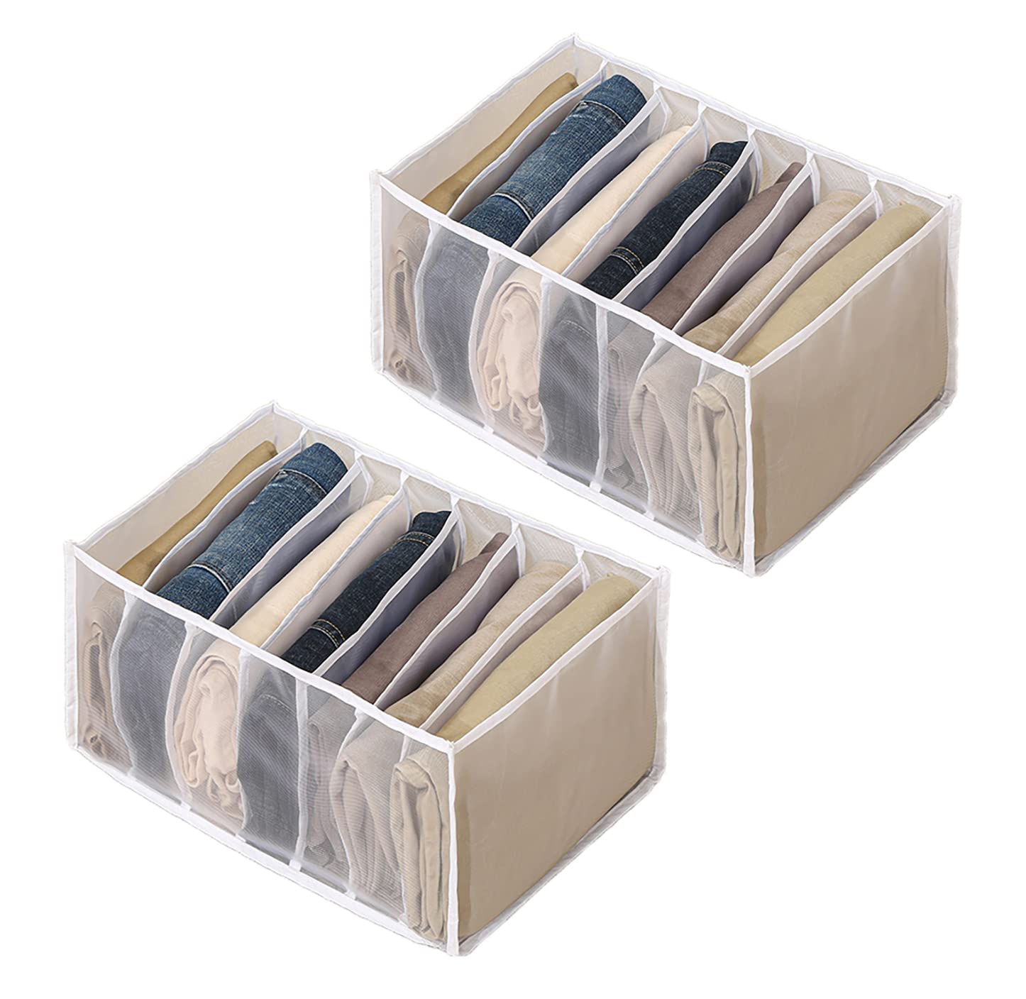 Photo 1 of 2PCS Washable Wardrobe Clothes Organizer, 7 Grids Foldable Visible Closet Organizer Clothes Drawer Mesh Separation Box for T-shirts, Leggings, Skirts, Jeans, Kid Clothes, Socks (7 Grids for jeans or shirts White)
