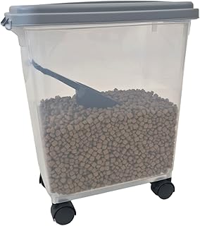HH Home Hut 40L Clear Pet Food Container on Wheels Dog Cat Animal Storage Bin 28KG Dry Feed Including Air Tight Seal and Food Scoop