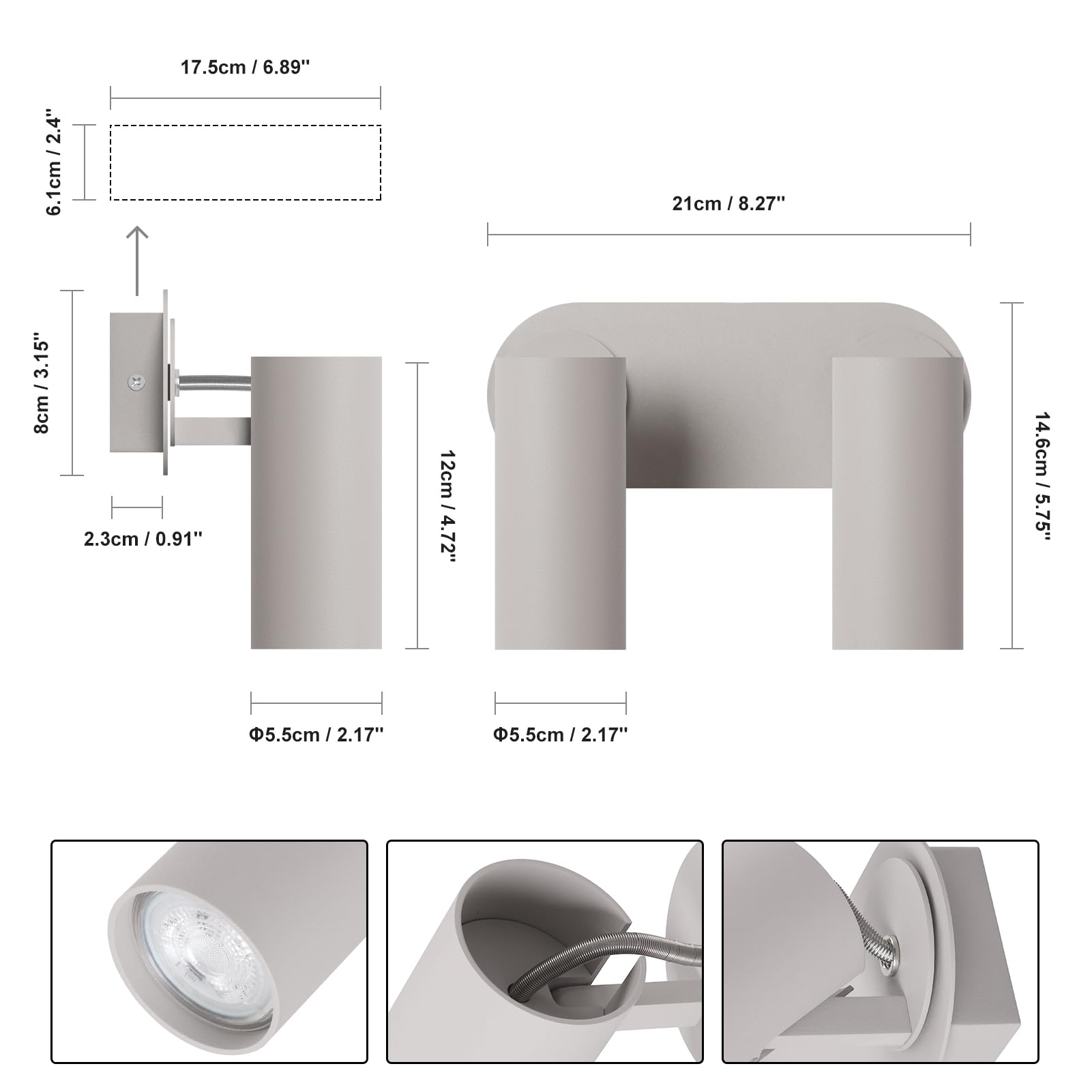 DAWALIGHT Luminaire 2 Spot GU10 5W 3000K Blanc chaud Lampe Plafond Moderne Plafonnier LED Orientables pour Interieur Salon Bureau Salle à Manger Cuisine Couloir, Aluminium