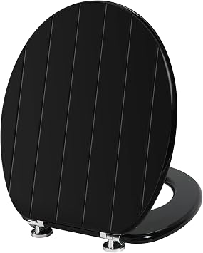 Angel Shield Black Toilet Seat Antibacterial Adjustable Hinges Wooden Toilet Seat Fits Never Slips for Bathroom Classic, Black