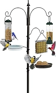 Pelle & Sol Bird Feeder with 3 Bird Feeders & 2 Dishes, Bird Feeders Hanging Station, Bird Feeder Pole, Bird Feeding Station, Metal Bird Feeder Stand, Bird Feeders for Small Birds Garden Decorations