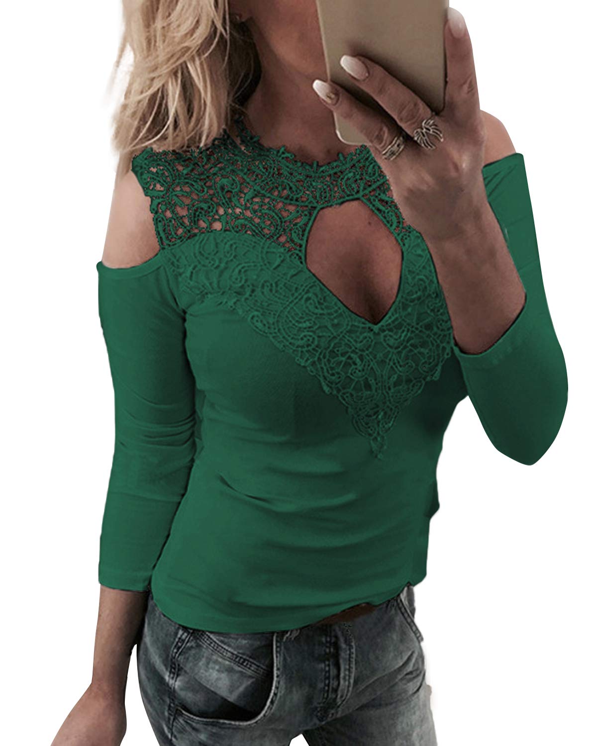 long sleeve shoulder cut out tops