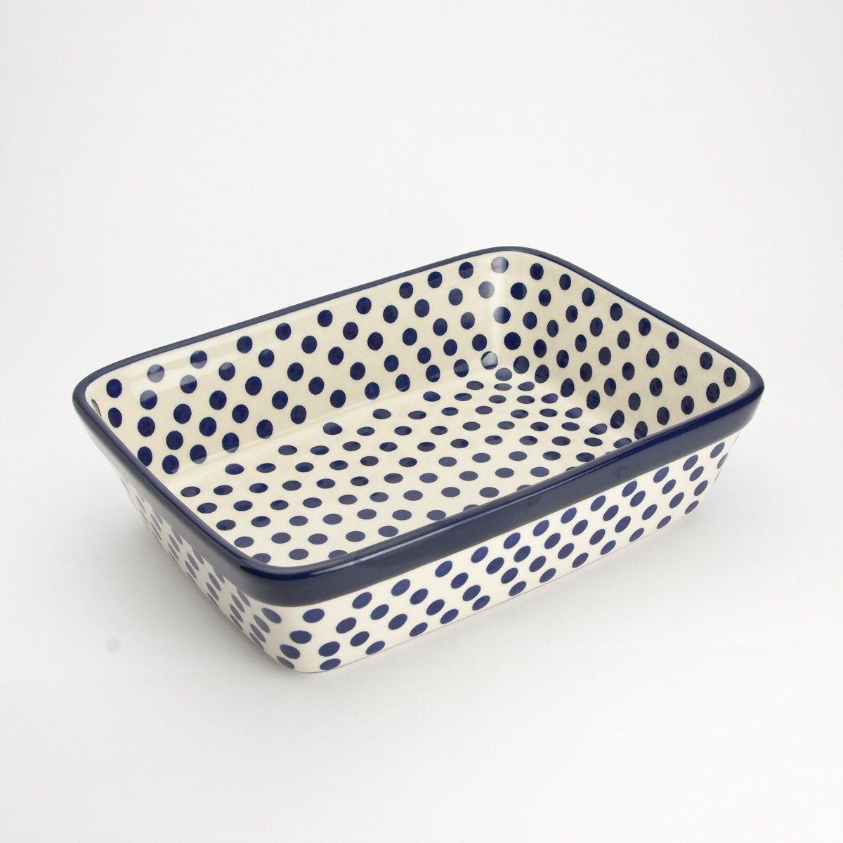 Polish Pottery 25cm x 19cm Small Lasagne Oven Serving Dish - Small Blue Dot