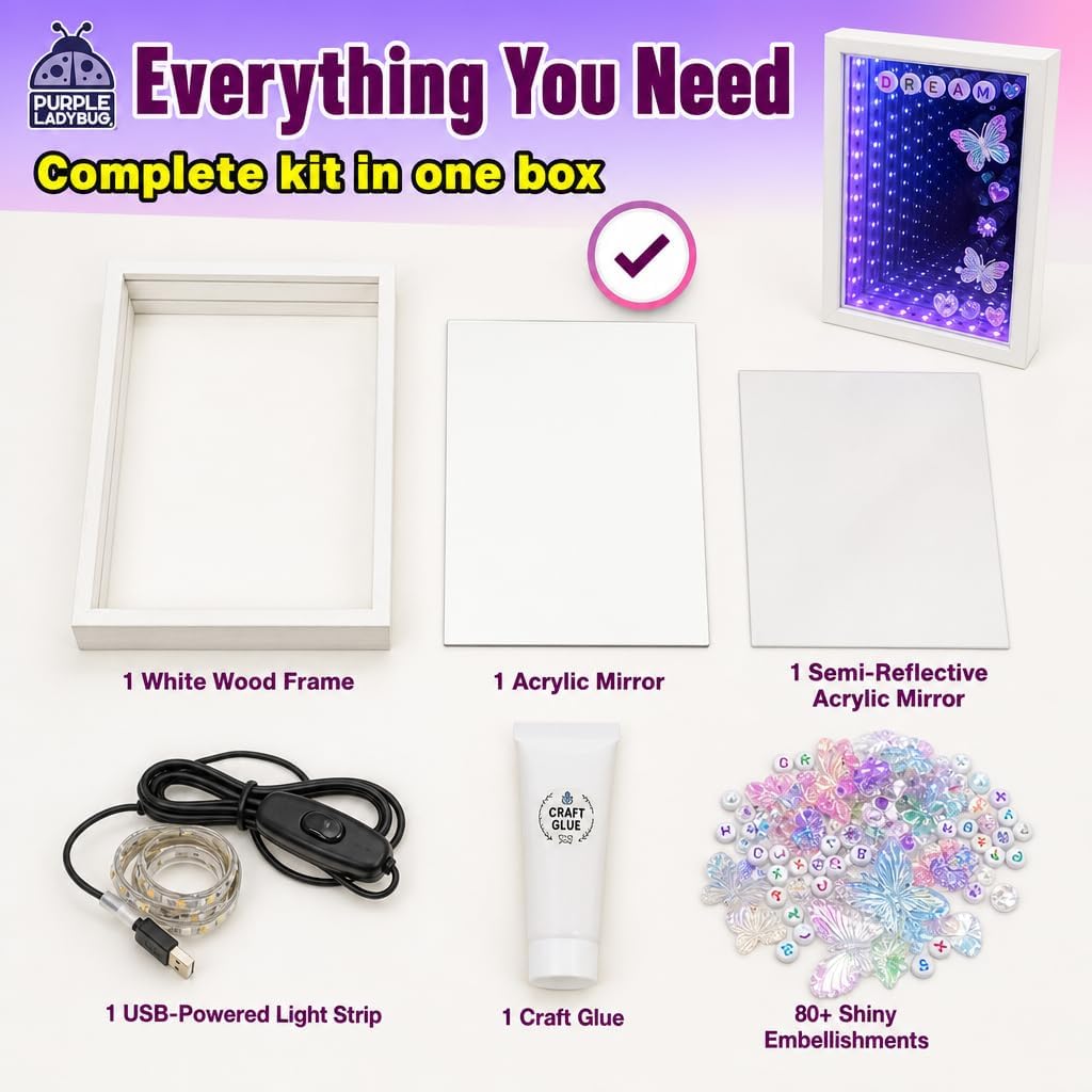 DIY Infinity Mirror Kit for Kids Age 6+ - Crafts for Girls 8-12 with Lights & Custom Letters - Creative10 Year Old Girl Birthday Gifts, Fun Gifts for 6 Year Old Girl, Creative Stem Toys for Ages 8-13