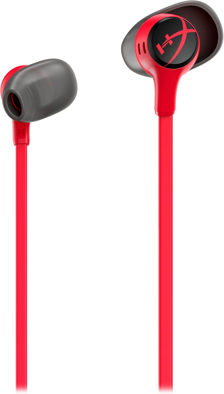 HyperX Cloud Earbuds II Wired Gaming Earbuds 14mm Driver Built-in Microphone 4 Ear Plug Sizes 3.5mm Connector with Hard Case for PC Console Mobile Devices Red