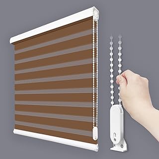 Foiresoft Custom Zebra Blinds for Windows [W10-110 x H10-115 Inch, Caramel, Basic], Light Filtering Dual Layer Roller Shades, 13 Colors, Customizable Options - Buy now