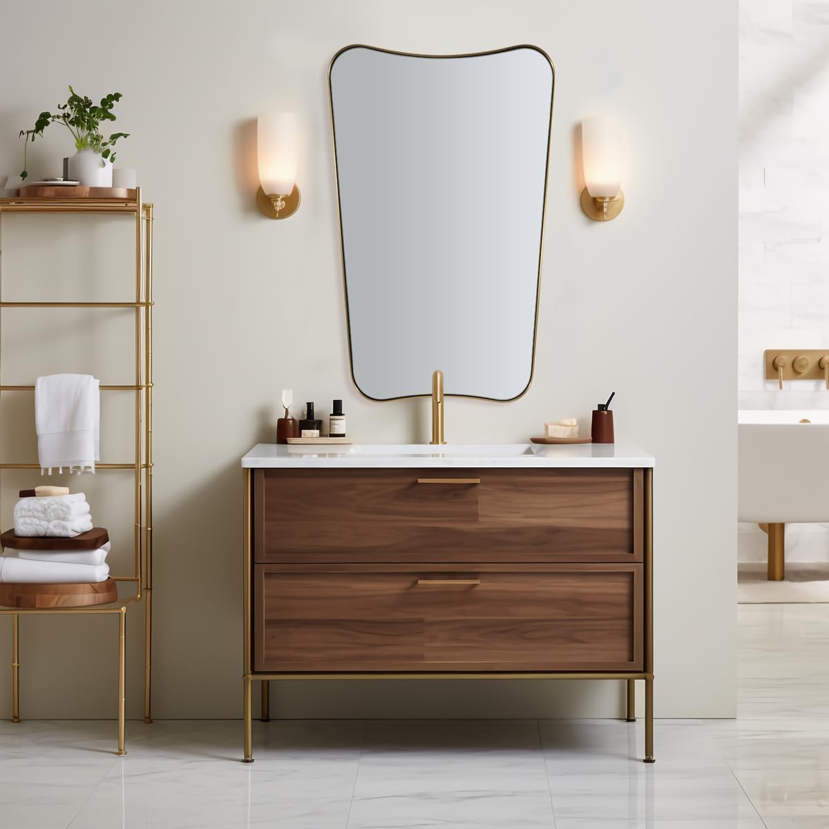 ANDY STAR 24x40 Inch Mirror, Brushed Gold Bathroom Mirror for Over Sink, Large Decorative Wall Mirror with Stainless Steel Frame, Anti-Rust, Italian Luxury Style Home Decor