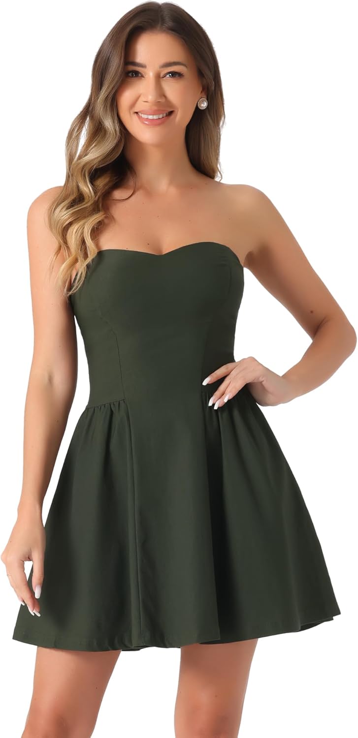 Allegra K Women's Sexy Tube Strapless Dress Sweetheart Neckline Off Shoulder Cocktail Valentines Day Mini Short Dresses