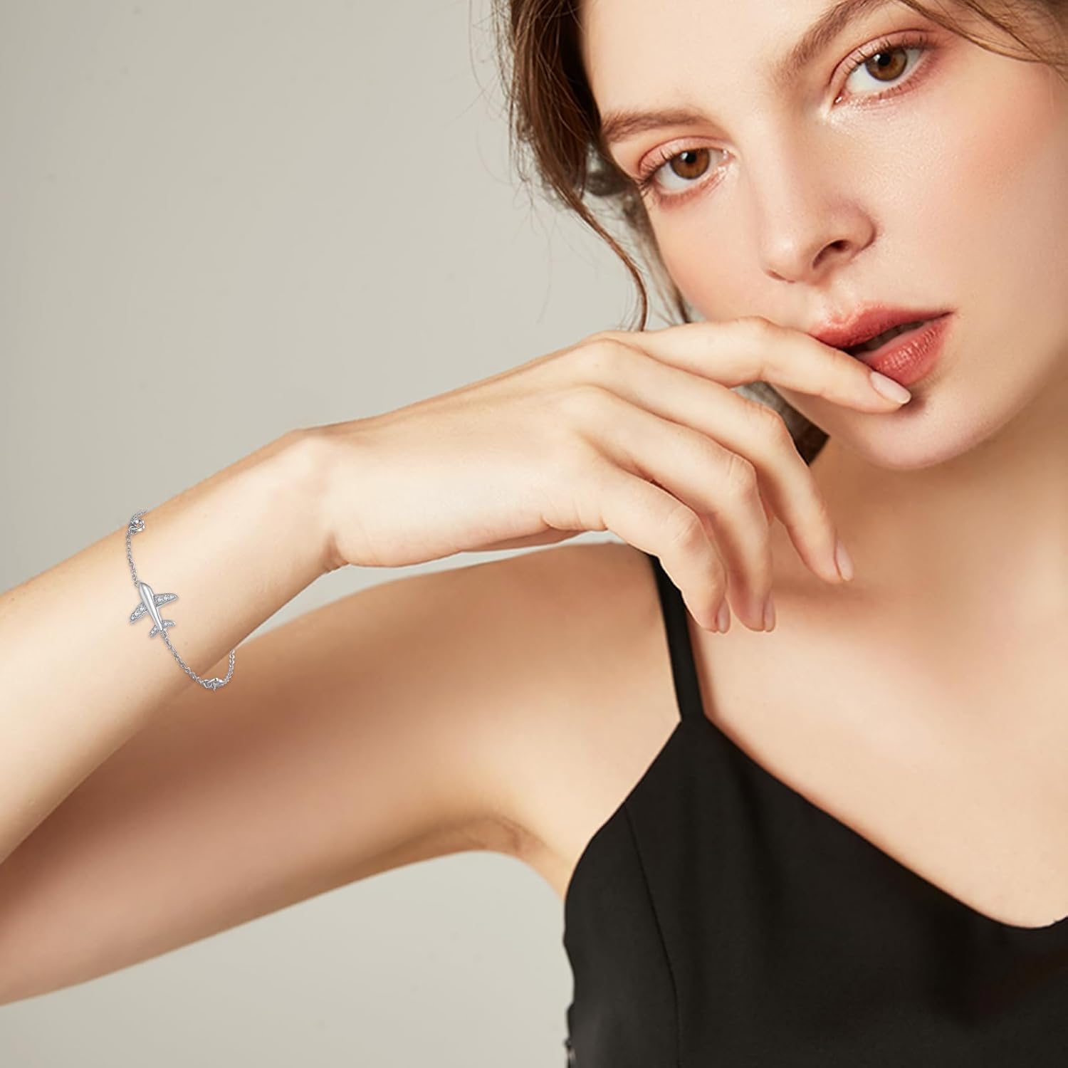 Airplane Bracelet 925 Sterling Silver Fly Plane Adjustable Charm Link Bracelets Statement Chain Airplane Airline Jewelry Gifts Souvenir for Women Stewardess Flight Attendants Pilots World Travel Flight