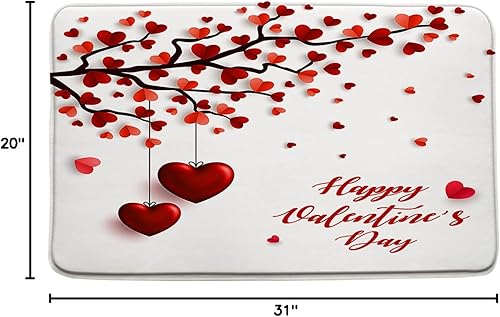 Miniatura 2 de Tapete de baño con diseño de corazón rojo, rama de árbol de San Valentín, dulce amor, romántico, para baño, cocina, 31 x 20 pulgadas