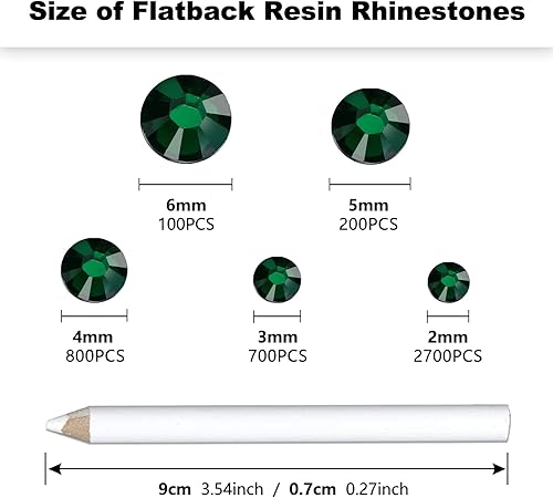 Miniatura 2 de 4500 unidades de diamantes de imitación de resina con parte trasera plana, 2 mm, 3 mm, 4 mm, 5 mm, 6 mm, diamantes de imitación verde esmeraldaverde