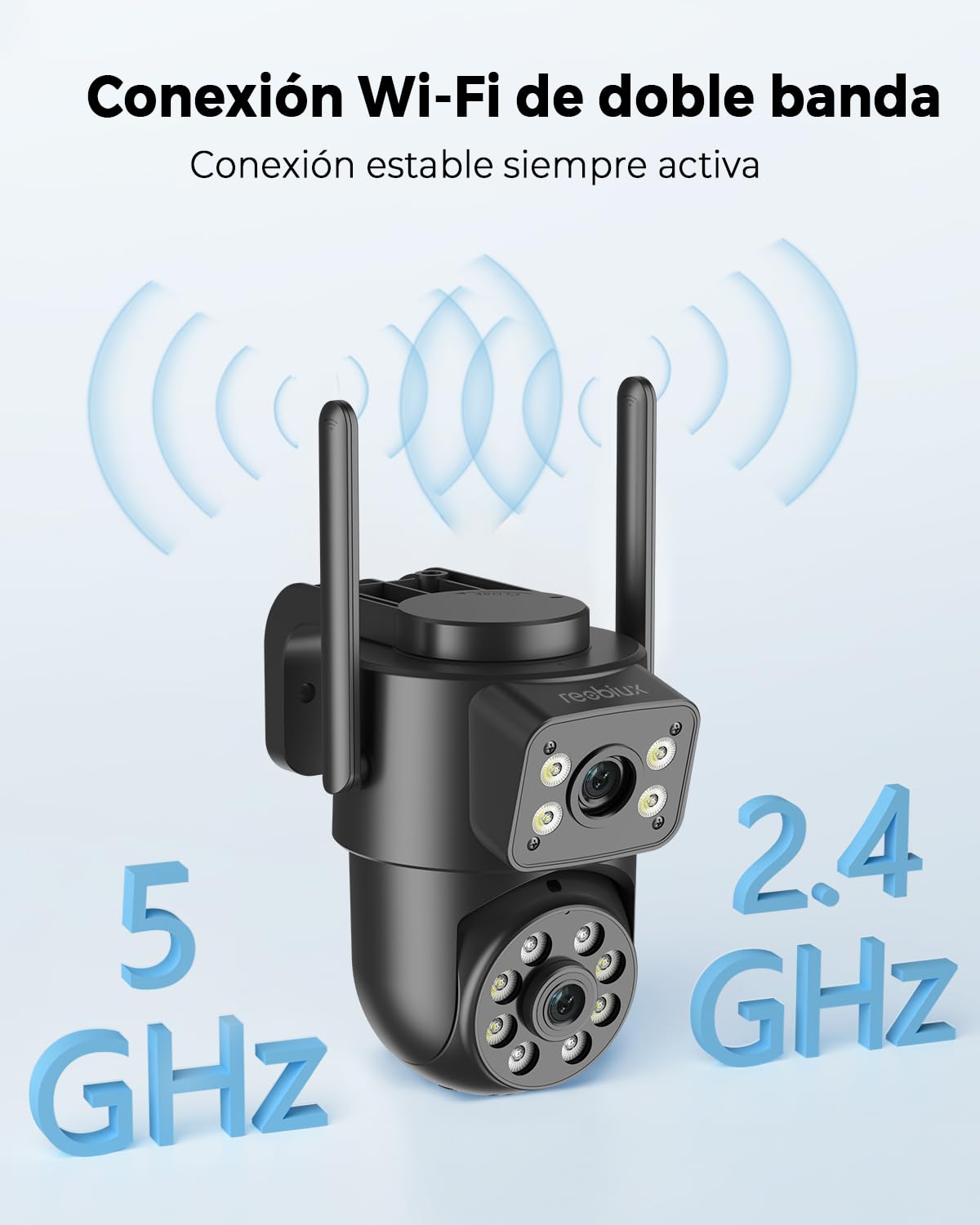 Reobiux 2K PTZ IP Camara Vigilancia WiFi Exterior con Doble Lente, 1 Pack | Seguimiento Automático, Visión Nocturna Color, Audio Bidireccional, Grabación Local, Impermeable IP66, Tecnología PTZ