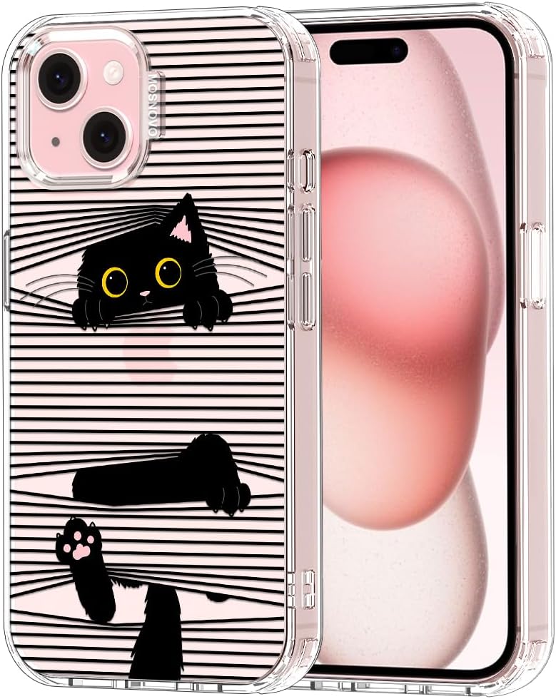MOSNOVO für iPhone 15 Hülle – Durchsichtige, schlanke, stoßfeste TPU+PC-Handyhülle, [6,6 Fuß Fallschutz/Anti-Abziehen] - Versteckte Schwarze Katze