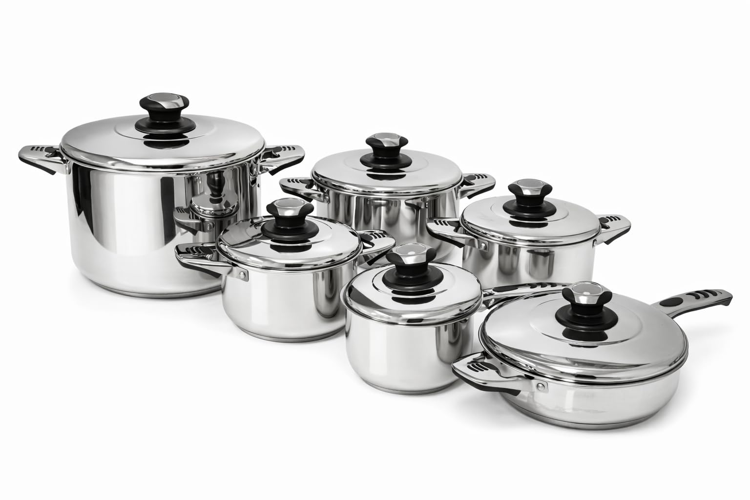 Batteria di Pentole 12 Pezzi in Acciaio Inox con Coperchio e Termostato - Adatte a Tutti i Piani Cottura