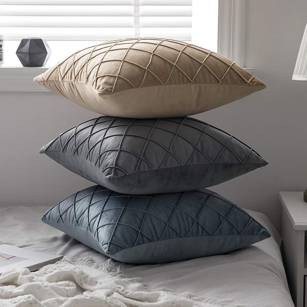 Miulee Fluwelen kussenhoezen, woondecoratie met vierkant patroon, sierkussenslopen, superzacht, modern, glad, wasbaar, voor woonkamer, slaapkamer, bank, 2 stuks, rood, 40 x 40 cm