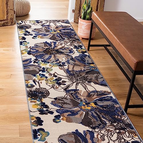 Rugshop Cream Bright Flowers Non Slip Non-Shedding Runner Rug for Hallway, Kitchen and Laundry Room, 2' x 7' (22