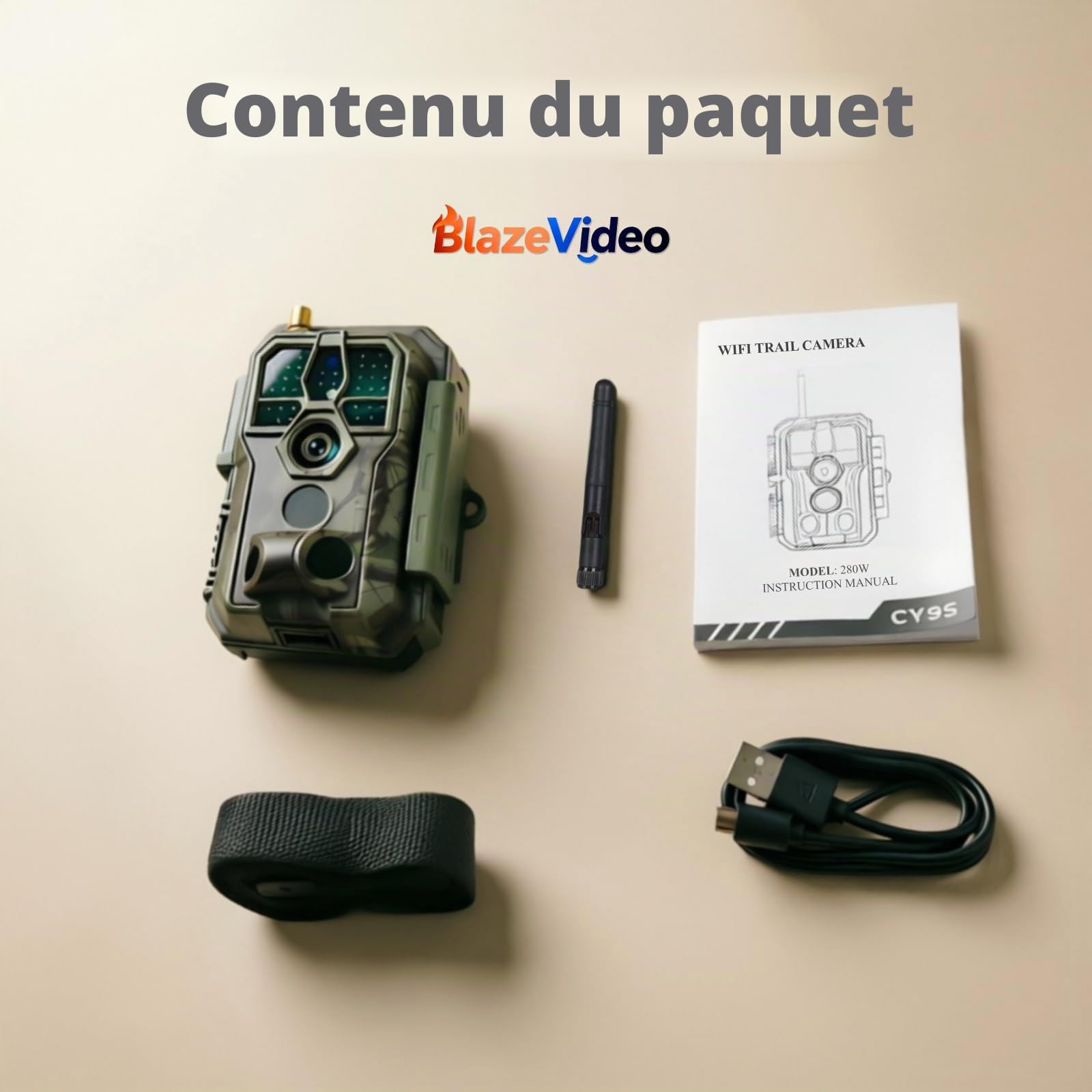 BLAZEVIDEO WiFi Caméra de Chasse 64MP 1296P Bluetooth Camera de Surveillance IP66 Étanche avec Vision Nocturne Infrarouge, Détecteur de Mouvement, Grand Angle 120° et Contrôle APP, pour l'extérieur