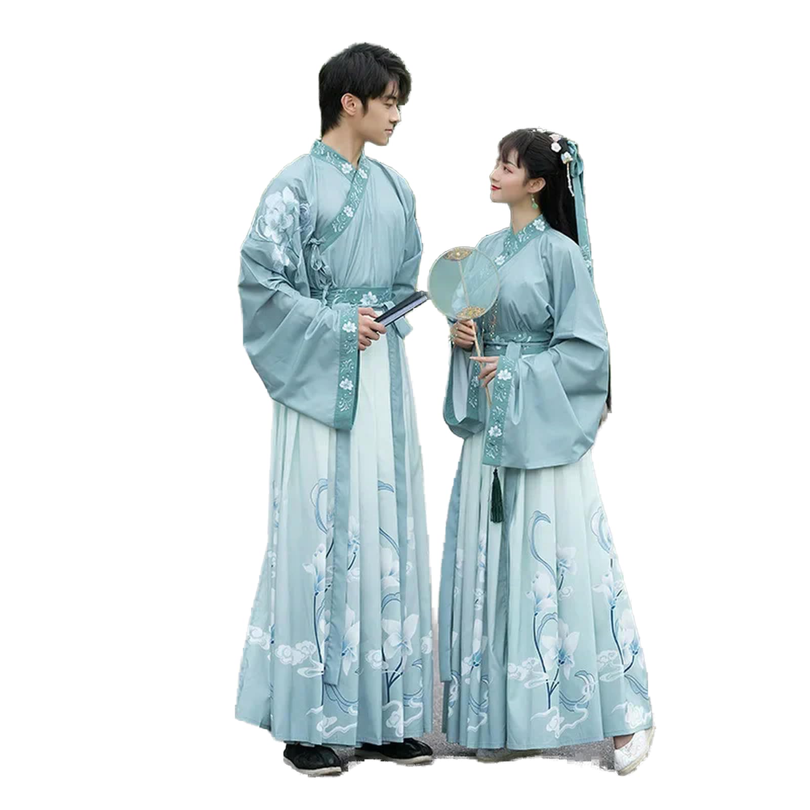 Dynasty - Vestido de pareja con bordado azul degradado para adultos, disfraz de carnaval para hombres y mujeres, talla grande