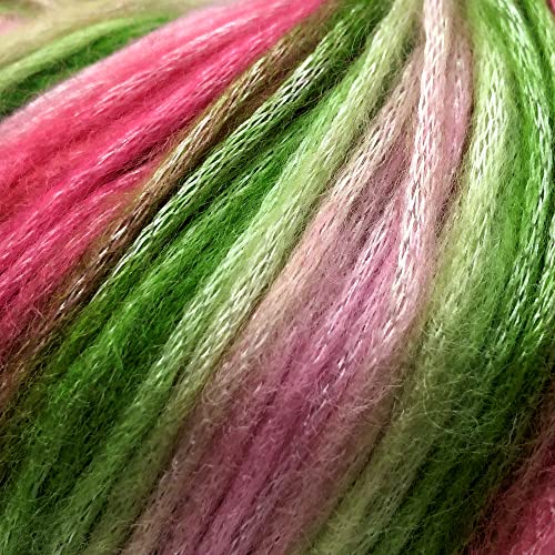 Buvemu Colorful Self-Striping Multicolor Fuzzy With Subtle Sheen Yarn,%56 Polyester%44 Acrylic, Each 1.76Oz (50 Gr)/ 125Yds(115M)(4 Balls) (Rio - Green Shades, Pink Shades) #TOP2