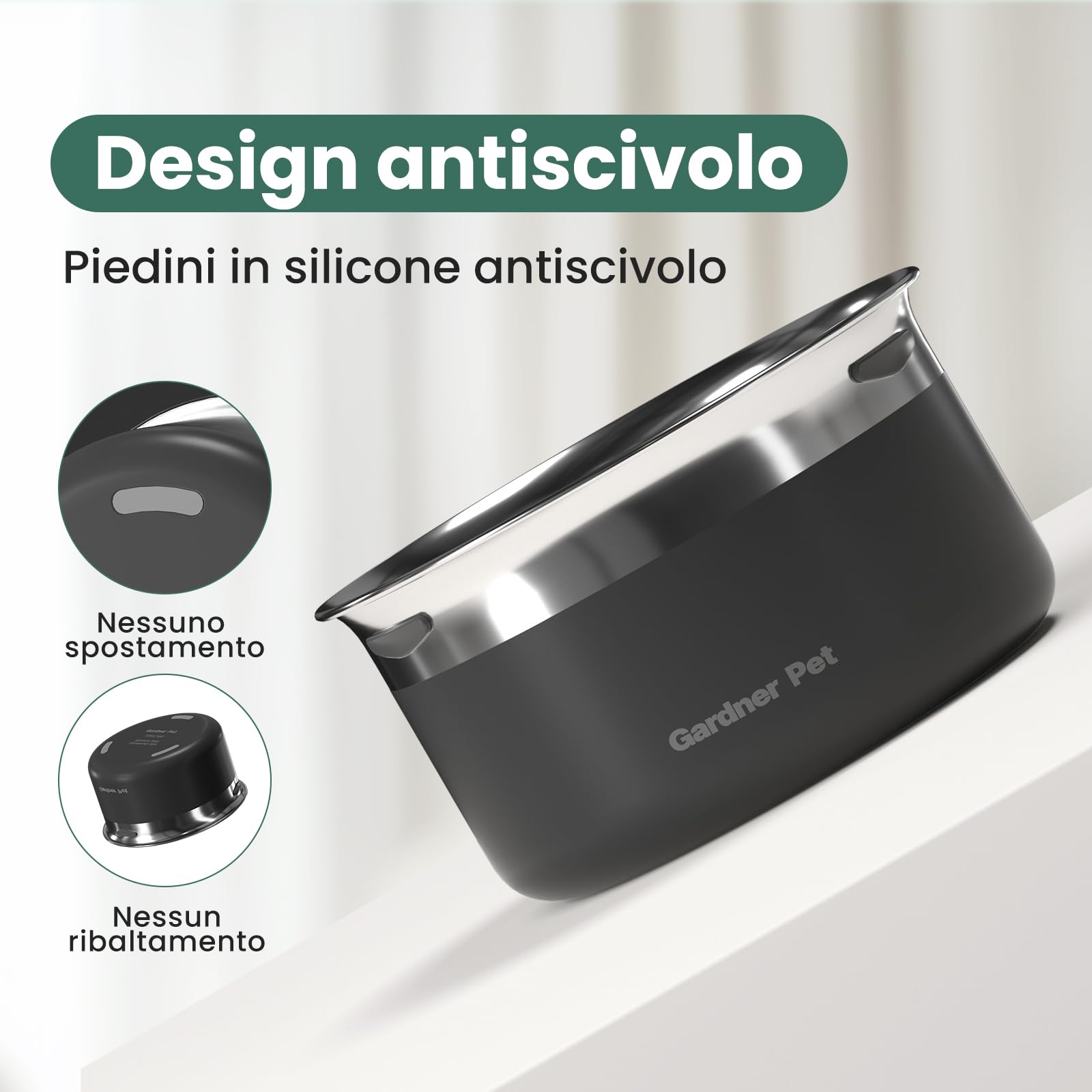 Gardner Pet Ciotola Acqua Cane Antigoccia, 3,85L Ciotola per Cani in Acciaio Inox a Prova di Fuoriuscite, Anti-Ingoio per Cani di Taglia Grande, Adatta per Interno ed Esterno, Previene Gocce, Nero